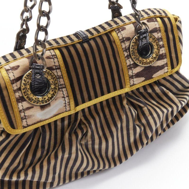 rareFENDI Borsa brown striped velvet Barocco buckle satchel bag 3