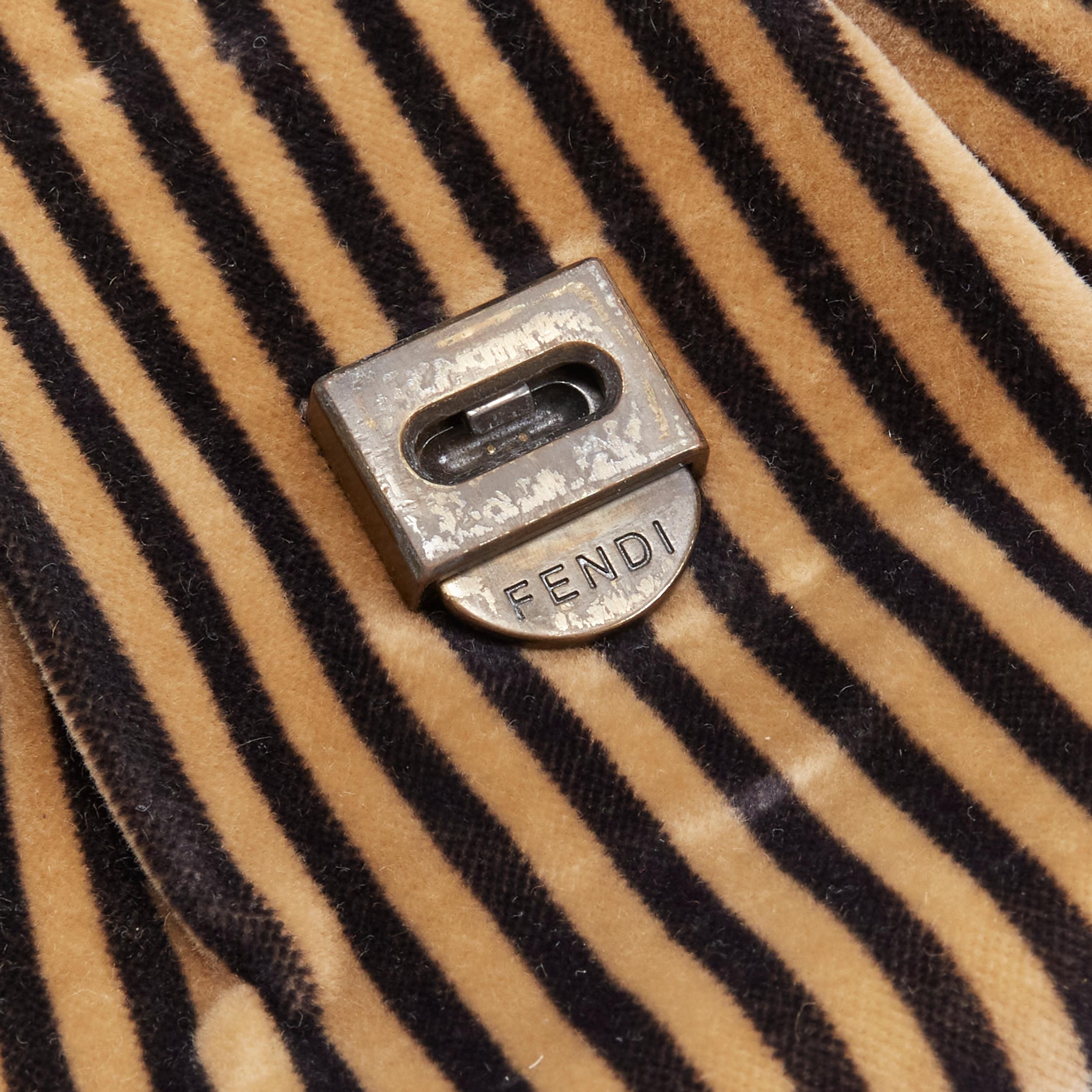 rare FENDI Borsa brown striped velvet Barocco buckle satchel bag 1