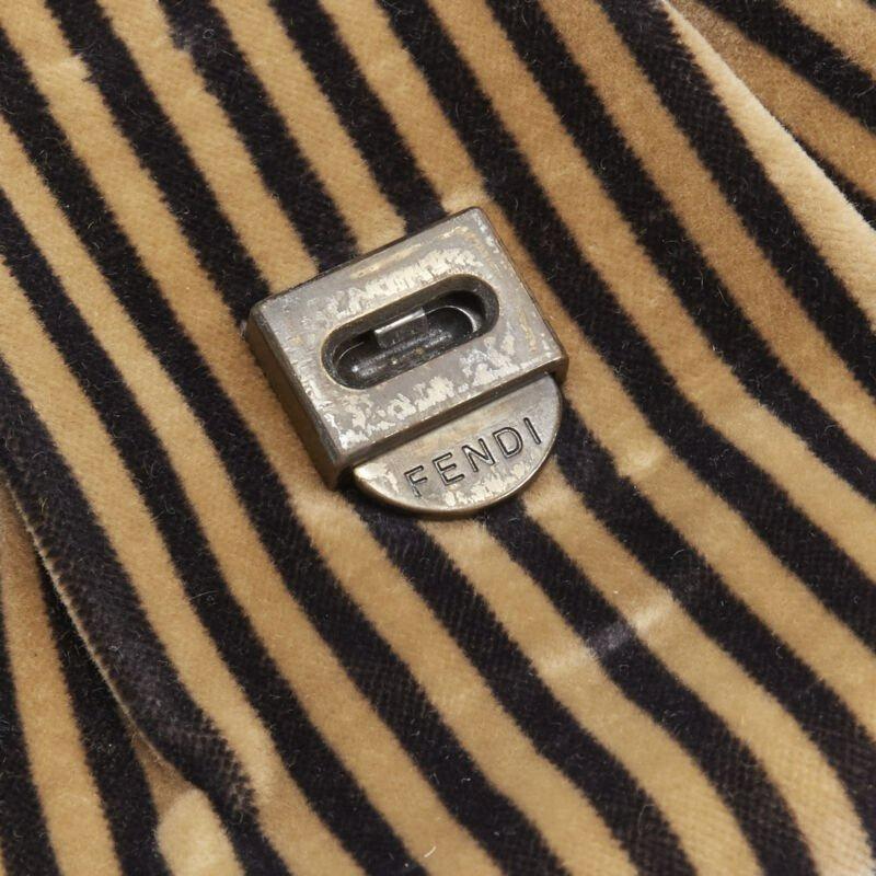 rareFENDI Borsa brown striped velvet Barocco buckle satchel bag 4