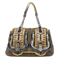 rareFENDI Borsa brown striped velvet Barocco buckle satchel bag