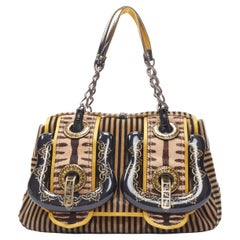 rareFENDI Borsa brown striped velvet Barocco buckle satchel bag