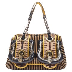 Rara borsa FENDI Borsa in velluto marrone a righe con fibbia Barocco