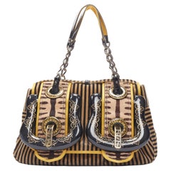 rareFENDI Borsa brown striped velvet Barocco buckle satchel bag Reference: TGAS