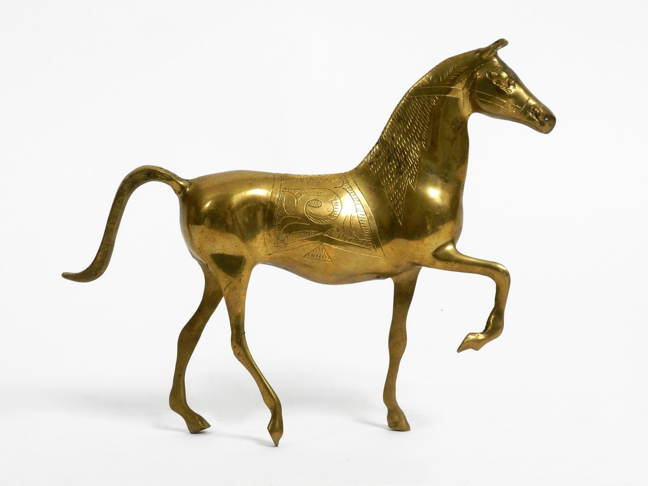 Very rare heavy 1960s brass horse as decoration.
Beautiful elegant design in very good condition.
Made of solid brass with a great patina and very decorative.
Without damages and not oxidized.
Finished by hand. You can see the details very well