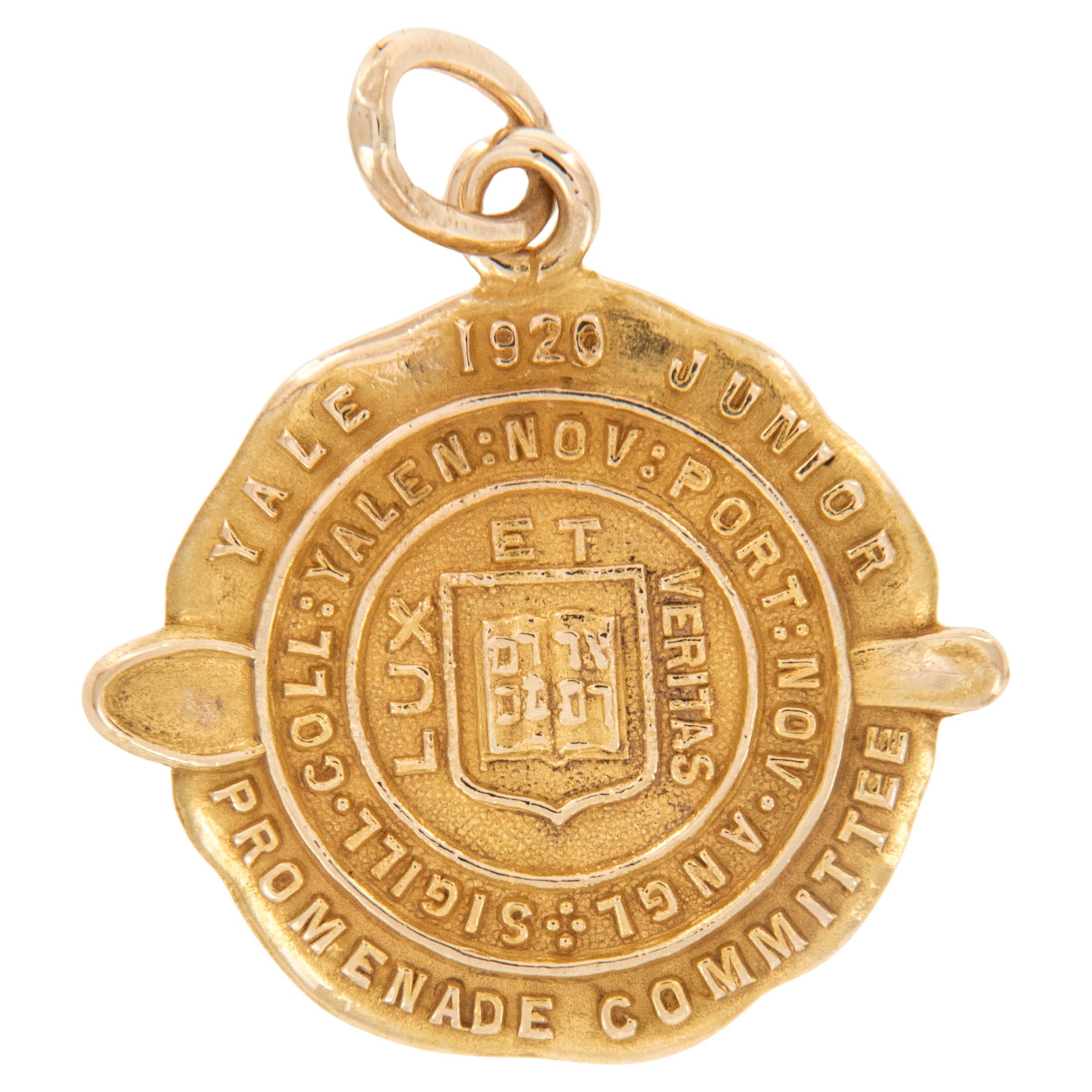 Rarely seen 14 Karat Yellow Gold 1920 Yale Junior Promenade Committee Charm  For Sale