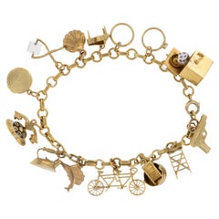 Rarely seen 1930's 14 Karat Yellow Gold Original Charm Bracelet