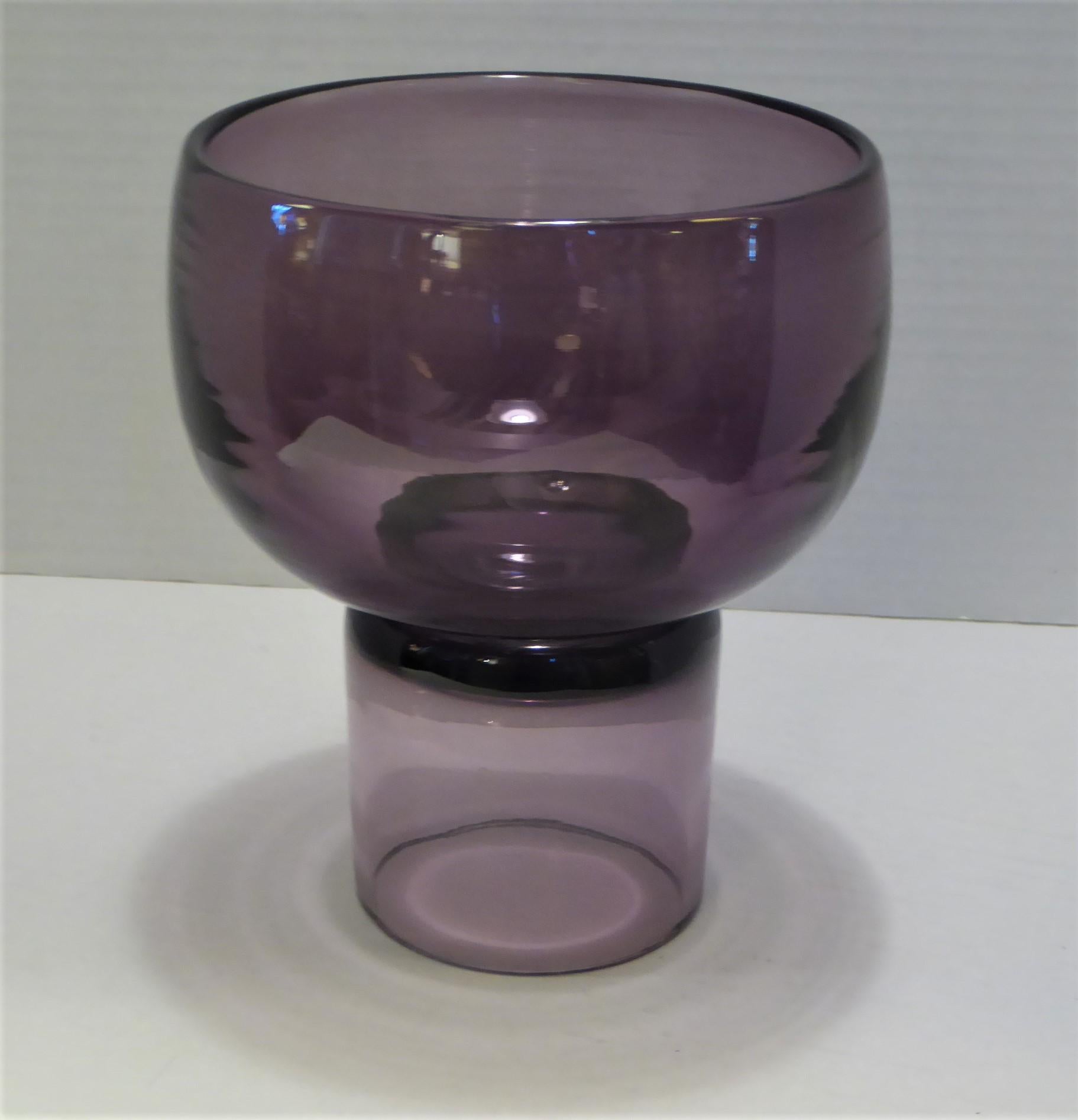 REDUCED FROM $450....Legendary Blenko artist Wayne Husted designed this rarely seen vase / Chalice and it is in Lilac, a color for Blenko in 1959 and 1960 and with a sandblasted Blenko on the foot. This mark was only used from the Spring of 1958 to