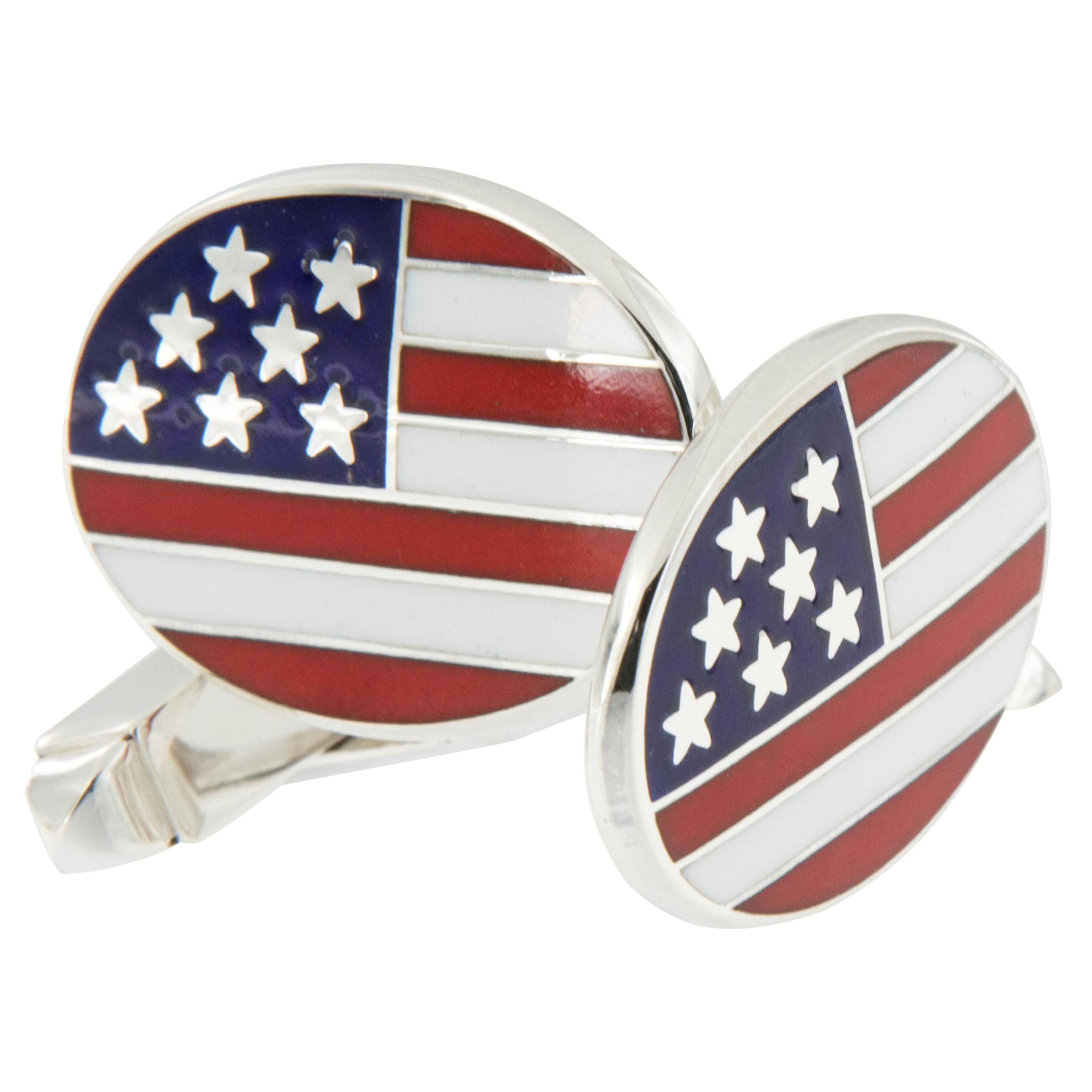 Rarely Seen-Tiffany & Co. Sterling Silver Enameled USA Flag Cufflinks