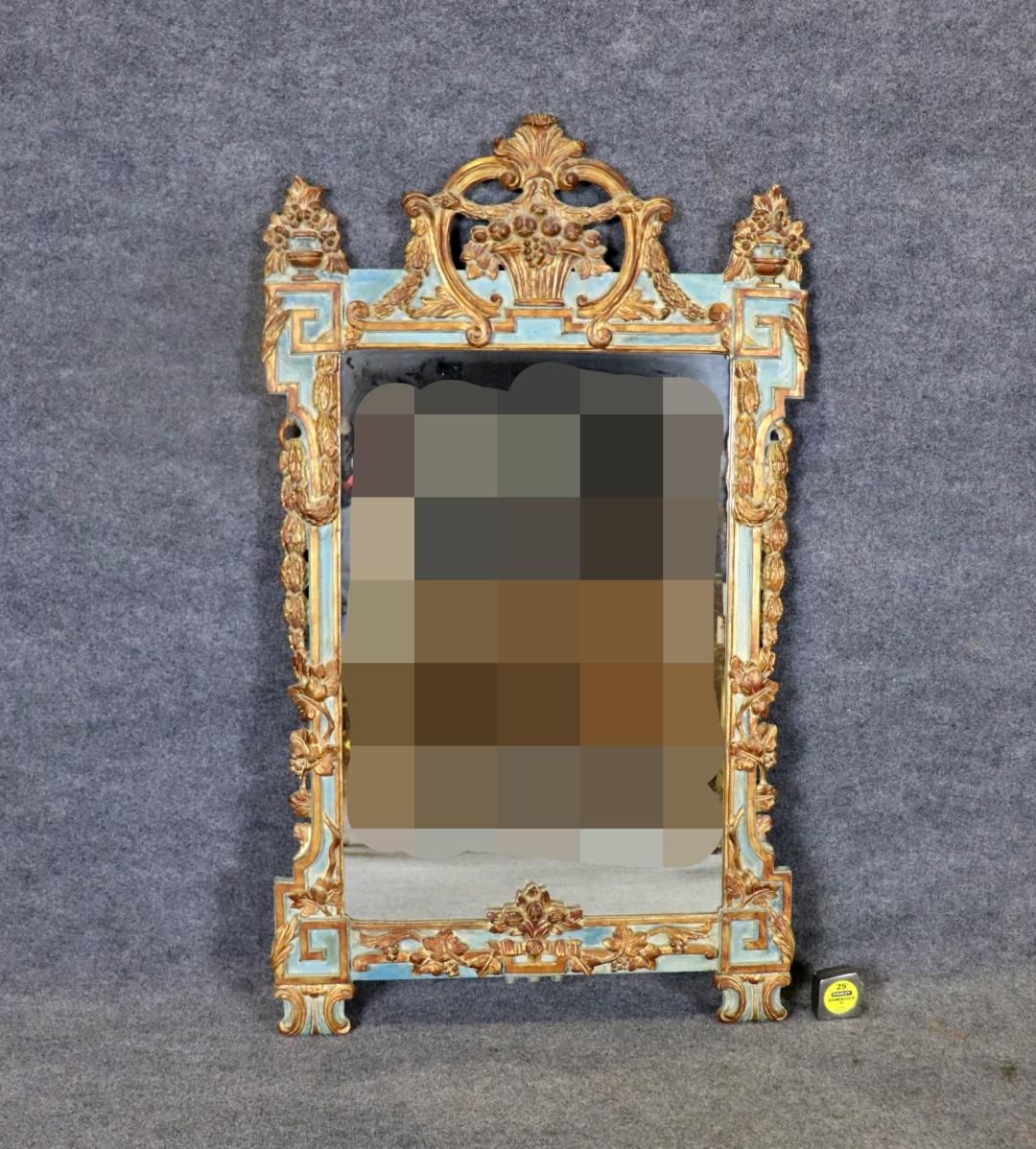 Seltener Baby Blue geschnitzt Nussbaum polychromed italienischen venezianischen Spiegel 4