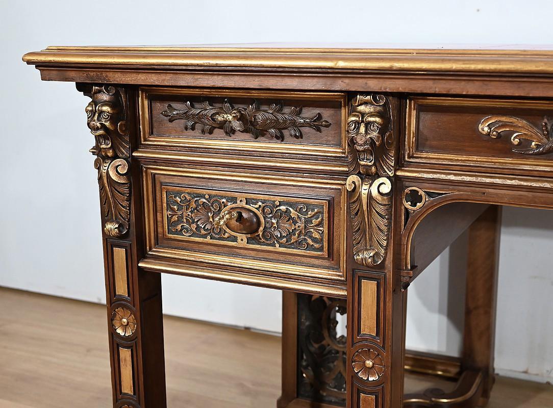 Seltenes italienisches Arbeitszimmer und Schreibtisch aus Nussbaum im Renaissance-Stil - 1900 im Angebot 8