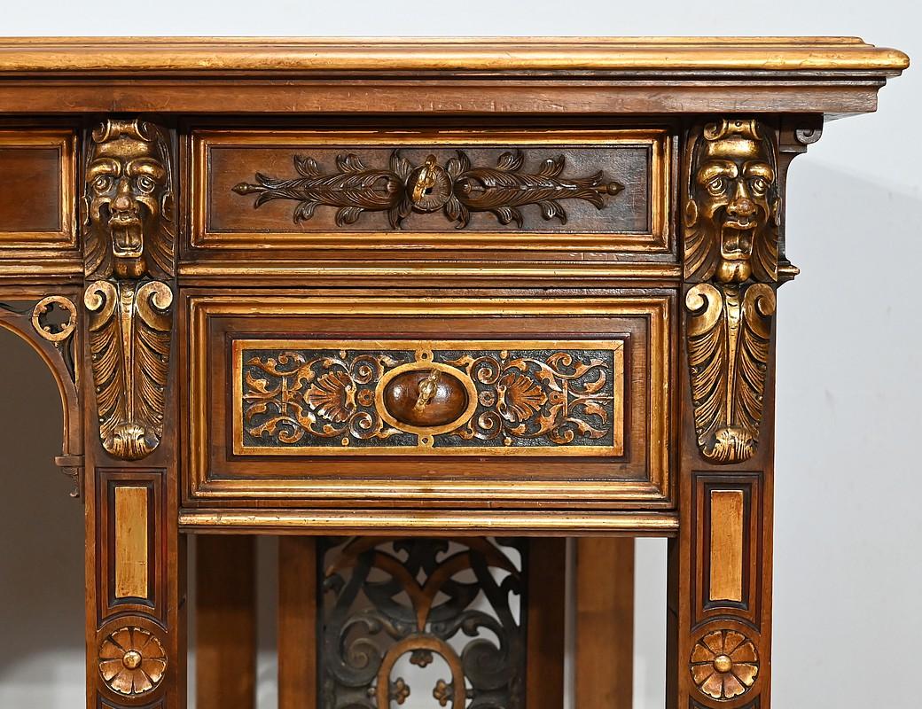 Seltenes italienisches Arbeitszimmer und Schreibtisch aus Nussbaum im Renaissance-Stil - 1900 im Angebot 9