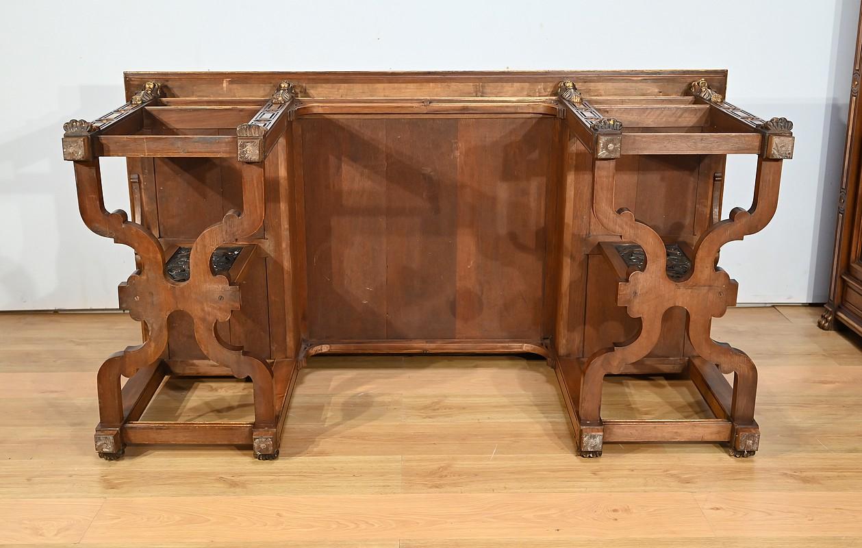 Seltenes italienisches Arbeitszimmer und Schreibtisch aus Nussbaum im Renaissance-Stil - 1900 im Angebot 13