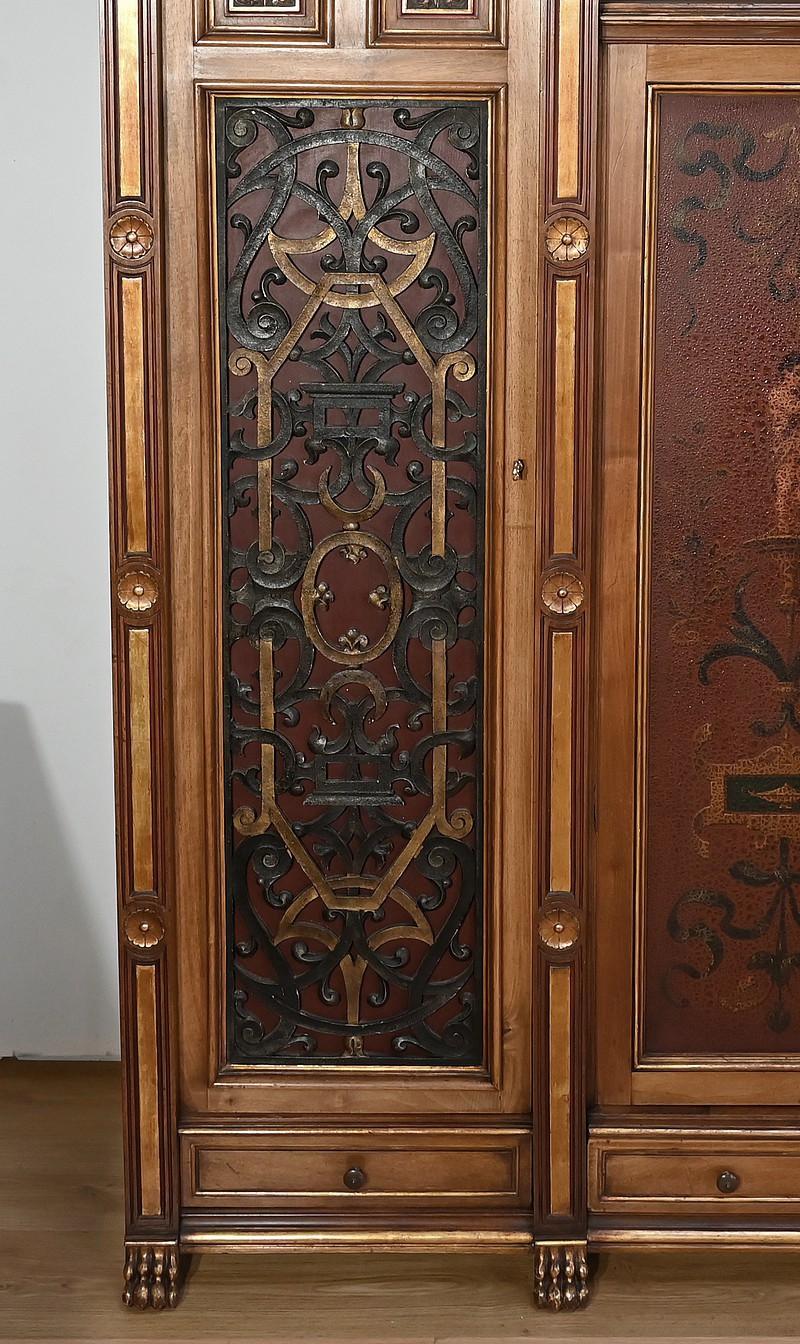 Seltenes italienisches Arbeitszimmer und Schreibtisch aus Nussbaum im Renaissance-Stil - 1900 im Zustand „Gut“ im Angebot in HÉRIC, FR