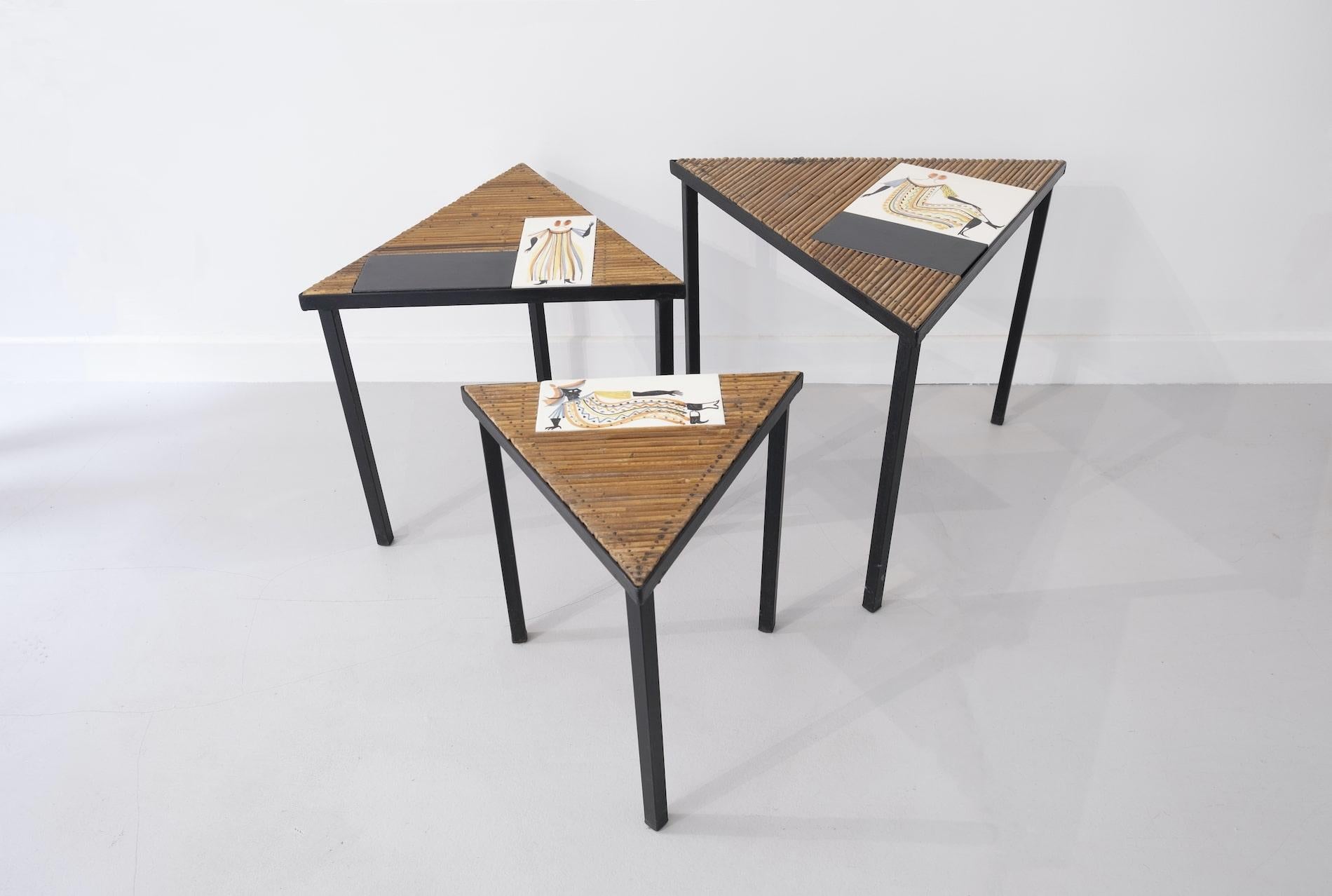 Mid-Century Modern Roger Capron and Audoux-Minet 's Rares Nesting Tables  For Sale