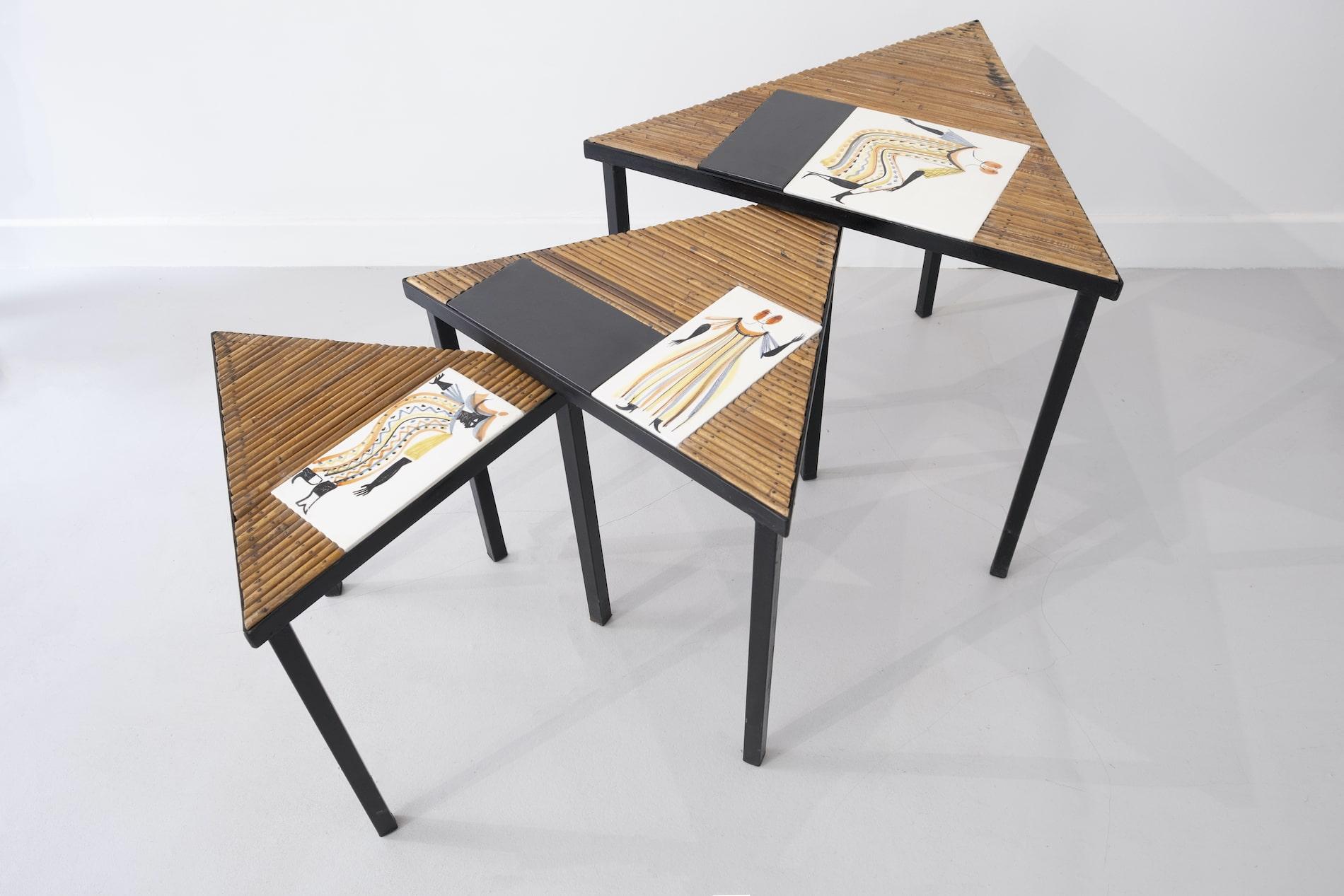 French Roger Capron and Audoux-Minet 's Rares Nesting Tables  For Sale