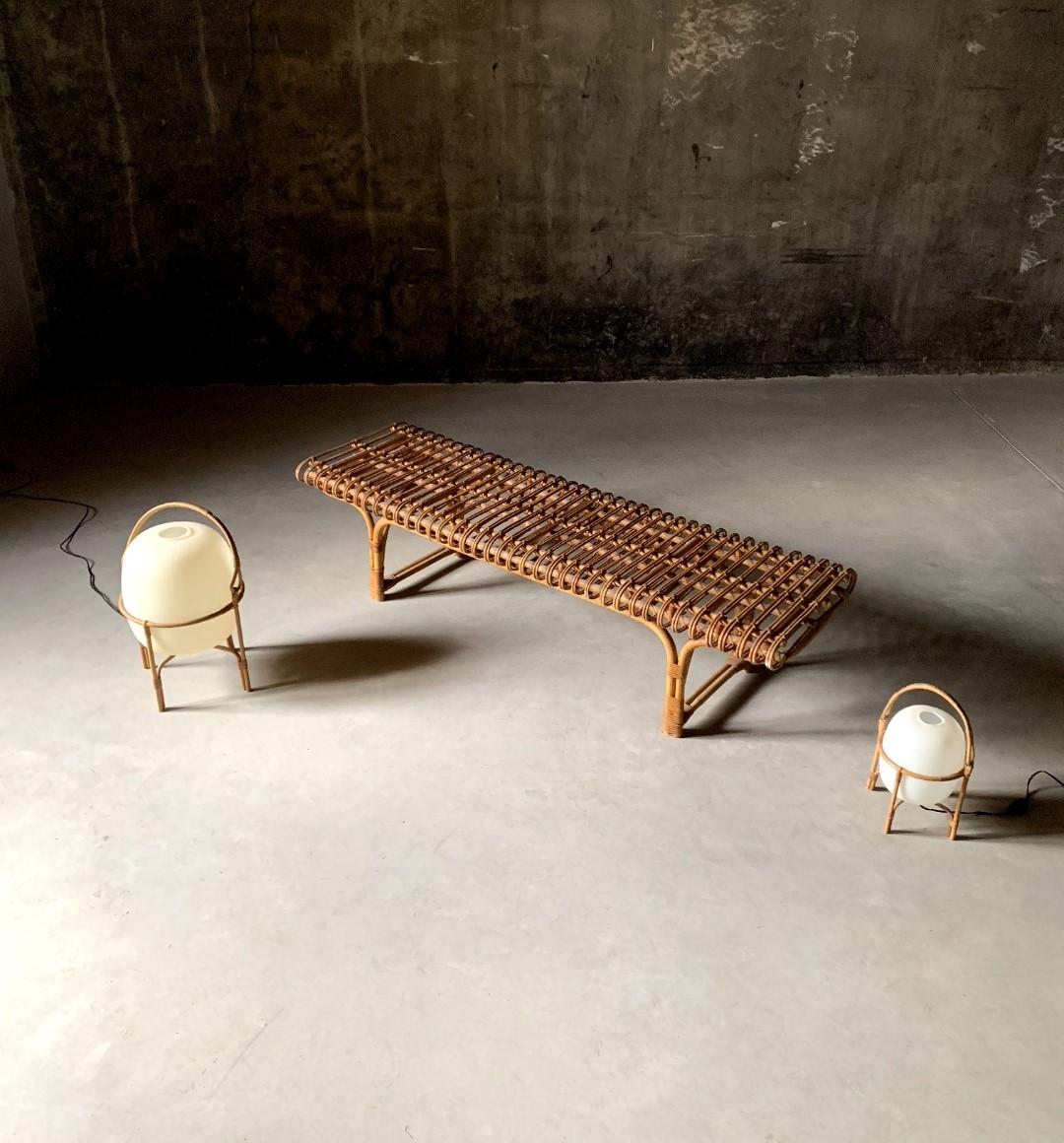 Spanish Rarest and Documented Rattan Bench by Joaquim Belsa, Spain, 1962