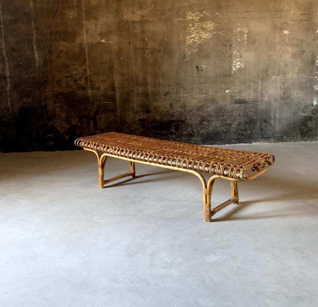Rarest and Documented Rattan Bench by Joaquim Belsa, Spain, 1962 In Good Condition In New York, NY