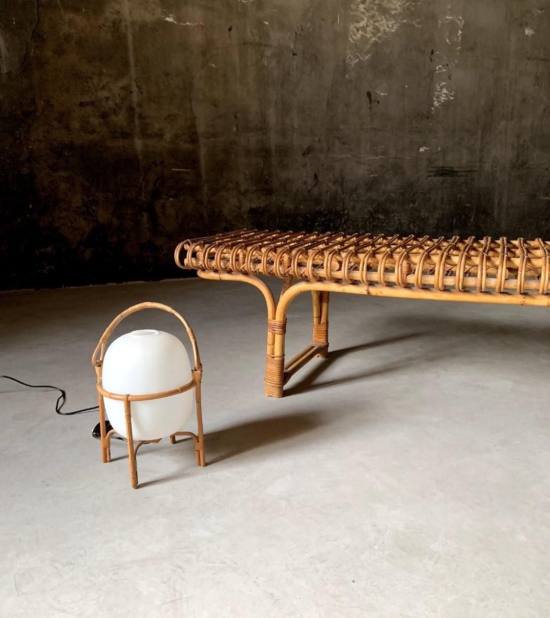 Mid-20th Century Rarest and Documented Rattan Bench by Joaquim Belsa, Spain, 1962