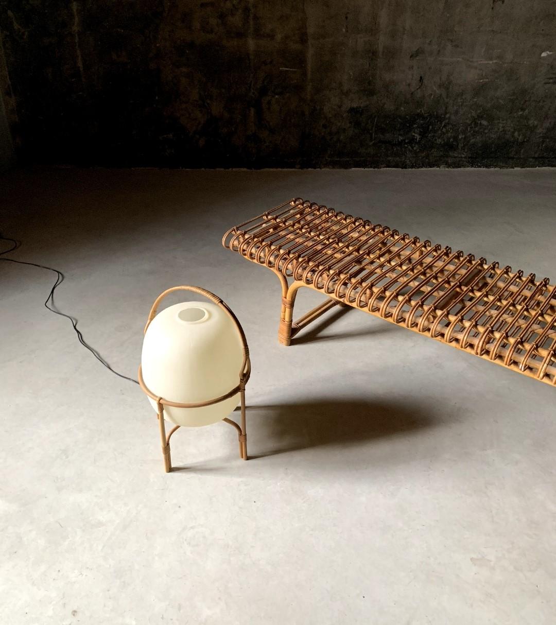 Wicker Rarest and Documented Rattan Bench by Joaquim Belsa, Spain, 1962