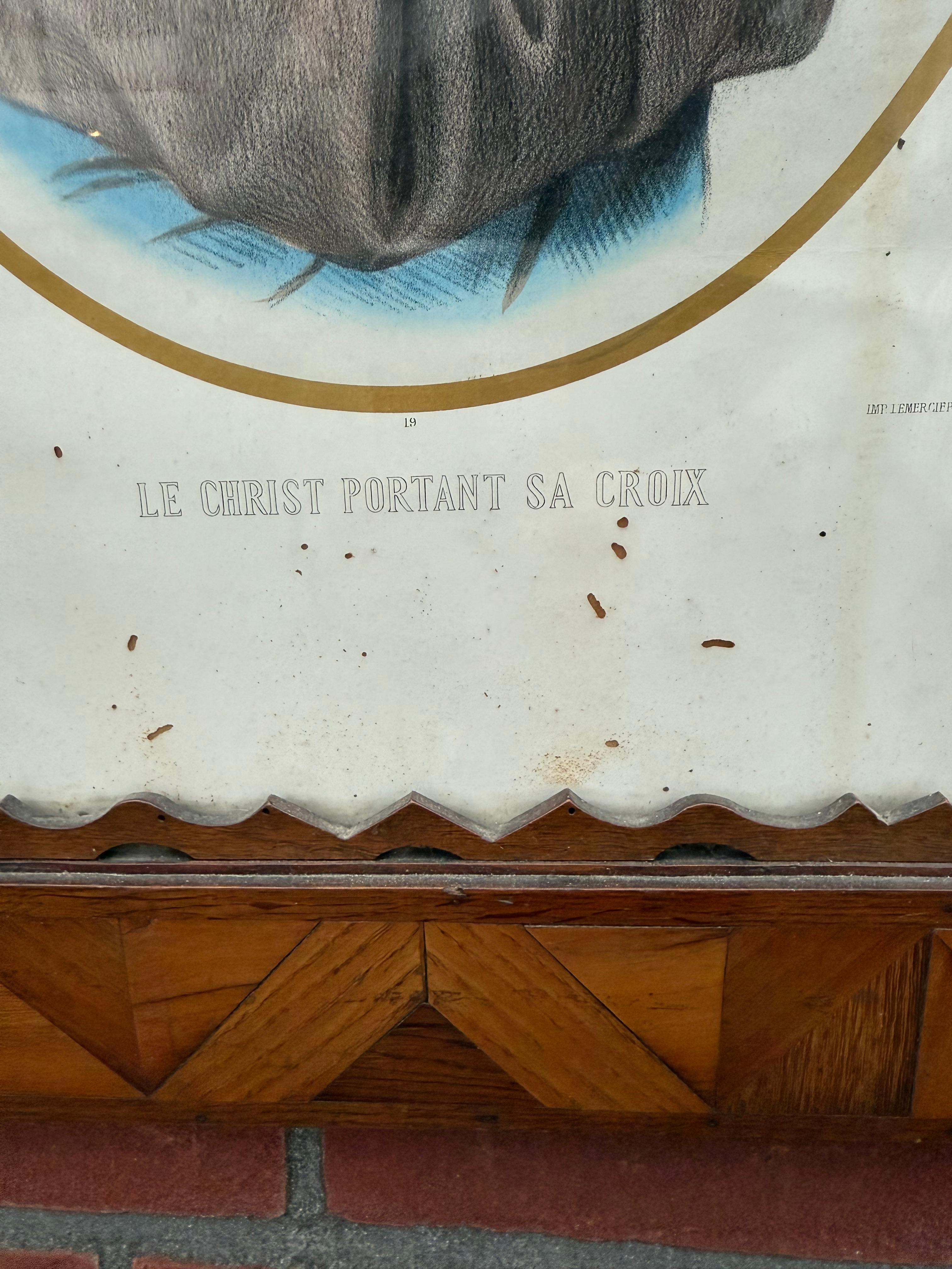 Rarest Arts & Crafts Crafted Picture Frame with Litho, Christ Carrying His Cross For Sale 7