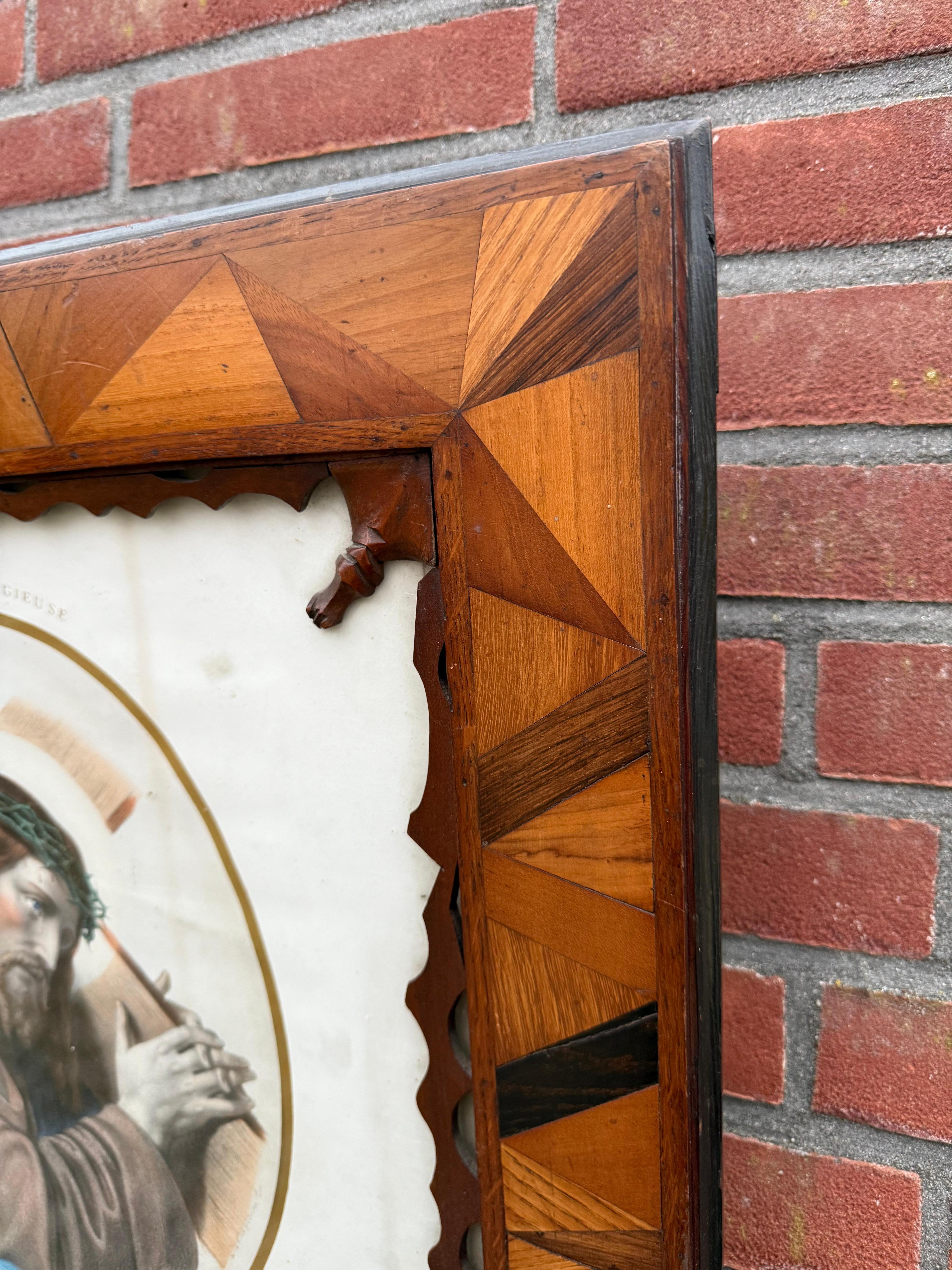 Rarest Arts & Crafts Crafted Picture Frame with Litho, Christ Carrying His Cross For Sale 8
