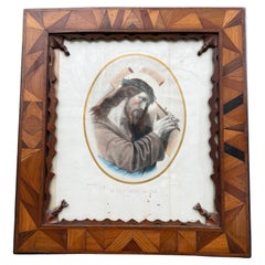 Rara cornice di artigianato artistico con litografia, Cristo che porta la sua Croce