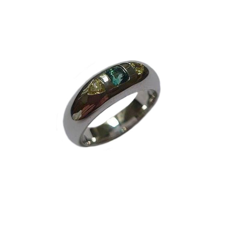 Trillion Cut Rarest gem. Natural Grandiderite and Fancy yellow Diamond whitegold ring