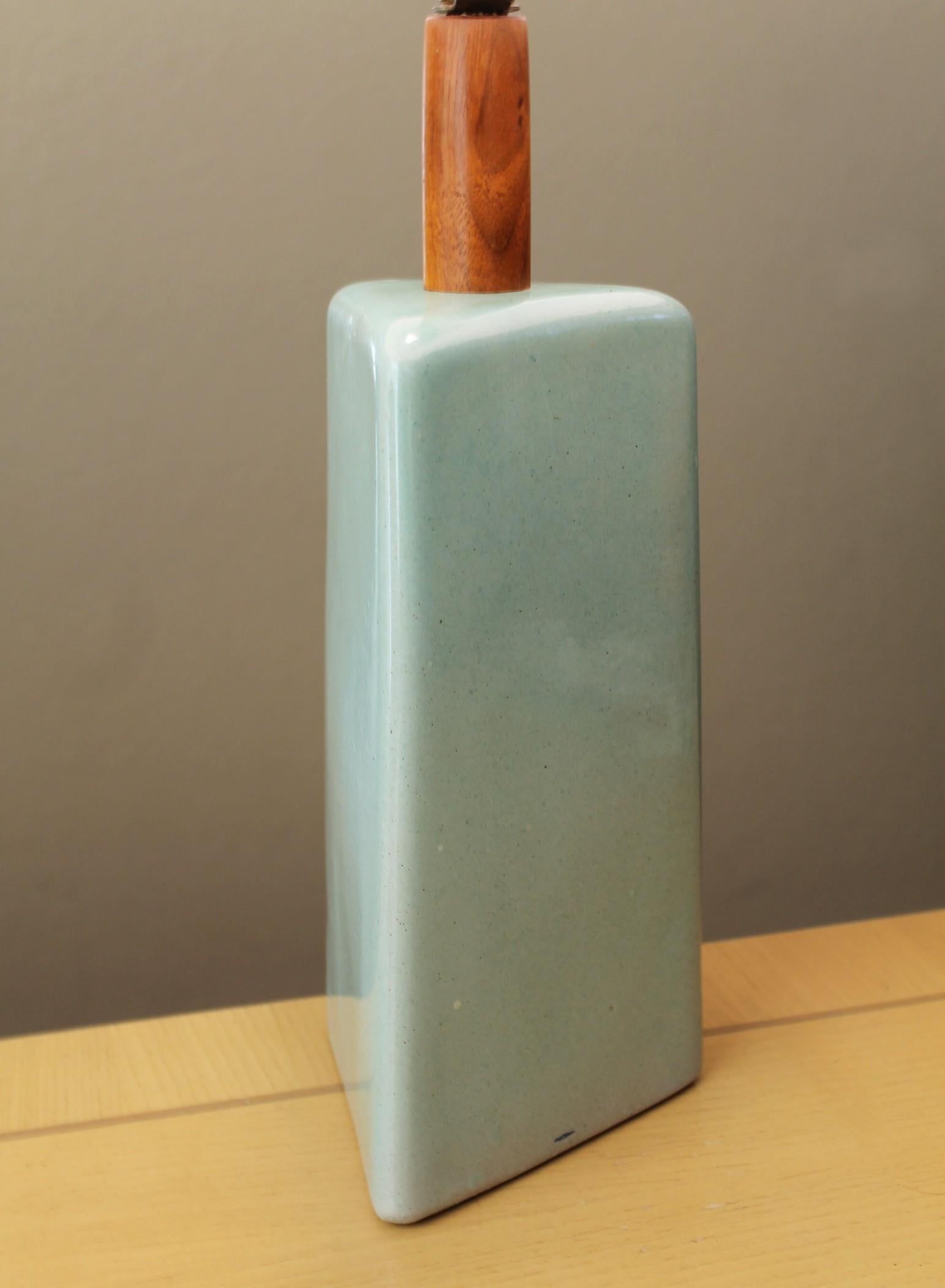 Mid-Century Modern Rarest Martz Pottery Lamp! Sea Foam Green! MCM Triangle Mid Century Modern 1950s