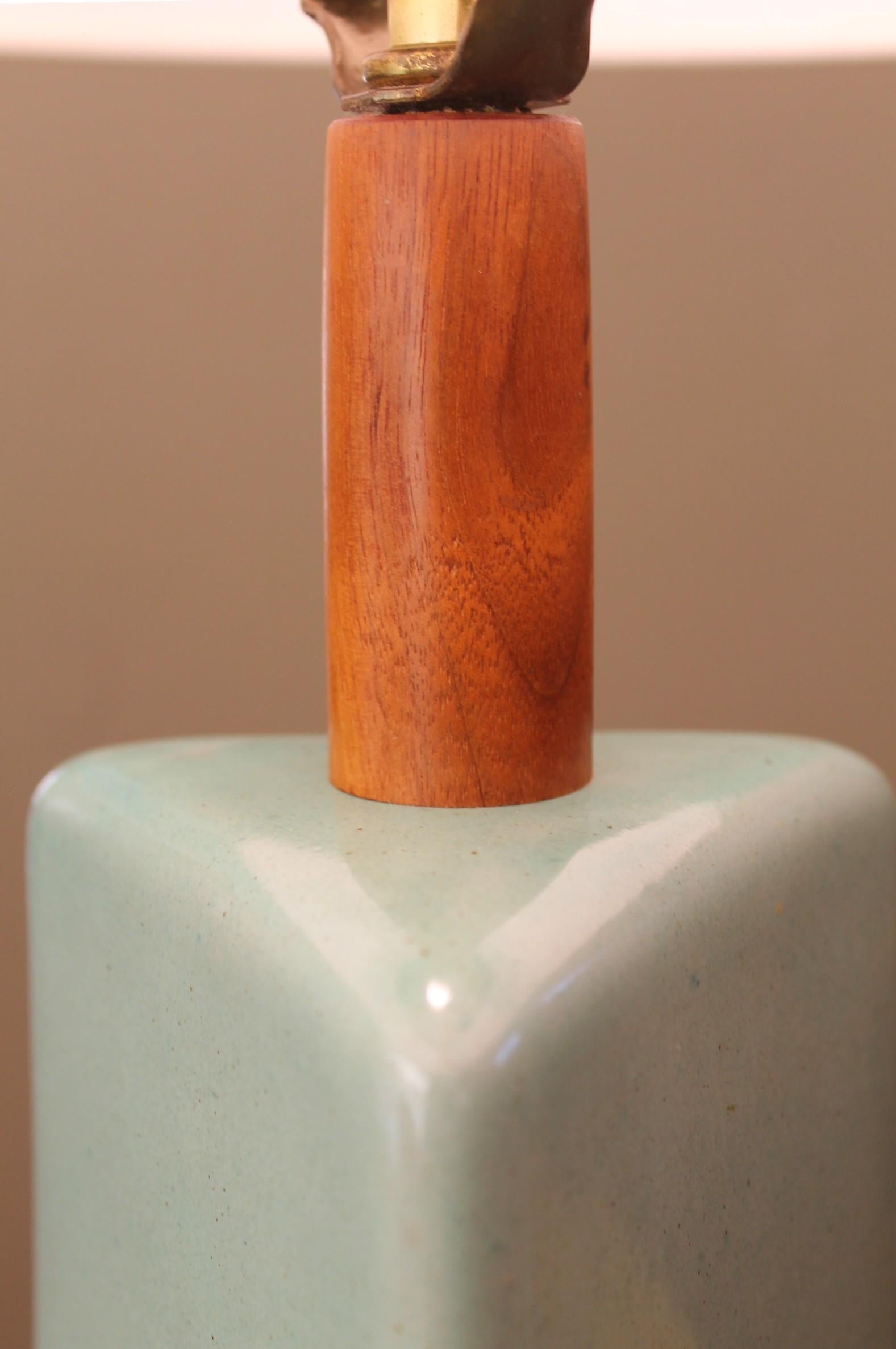 Rarest Martz Pottery Lamp! Sea Foam Green! MCM Triangle Mid Century Modern 1950s 1