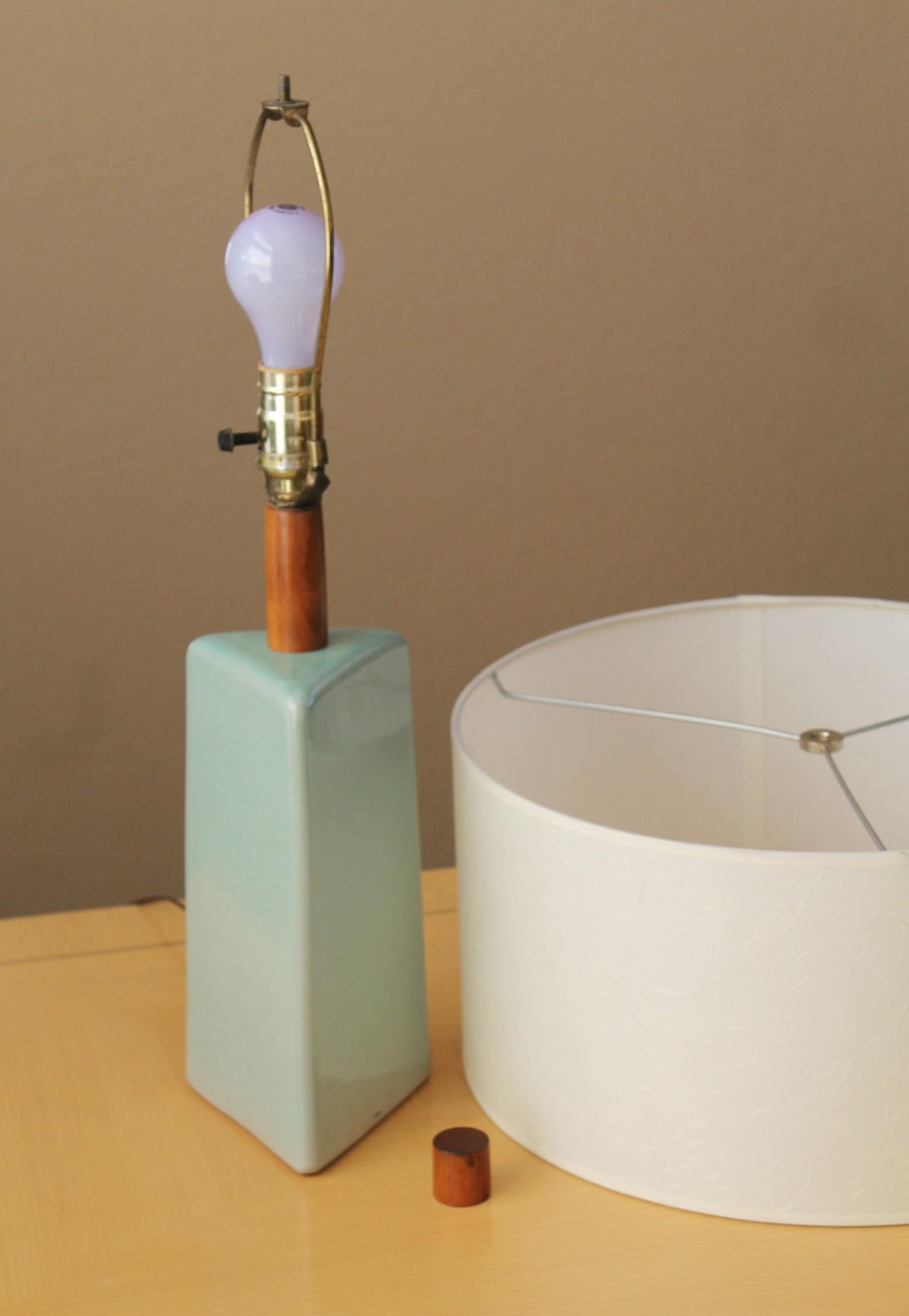 Rarest Martz Pottery Lamp! Sea Foam Green! MCM Triangle Mid Century Modern 1950s 2