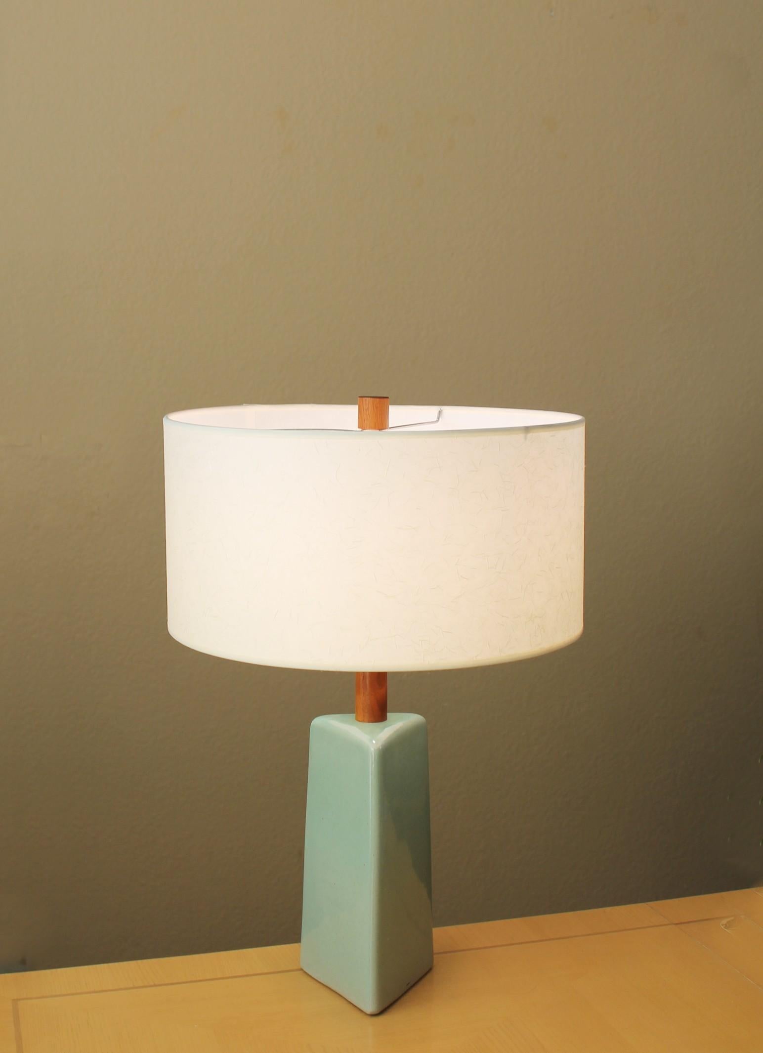 Rarest Martz Pottery Lamp! Sea Foam Green! MCM Triangle Mid Century Modern 1950s 3