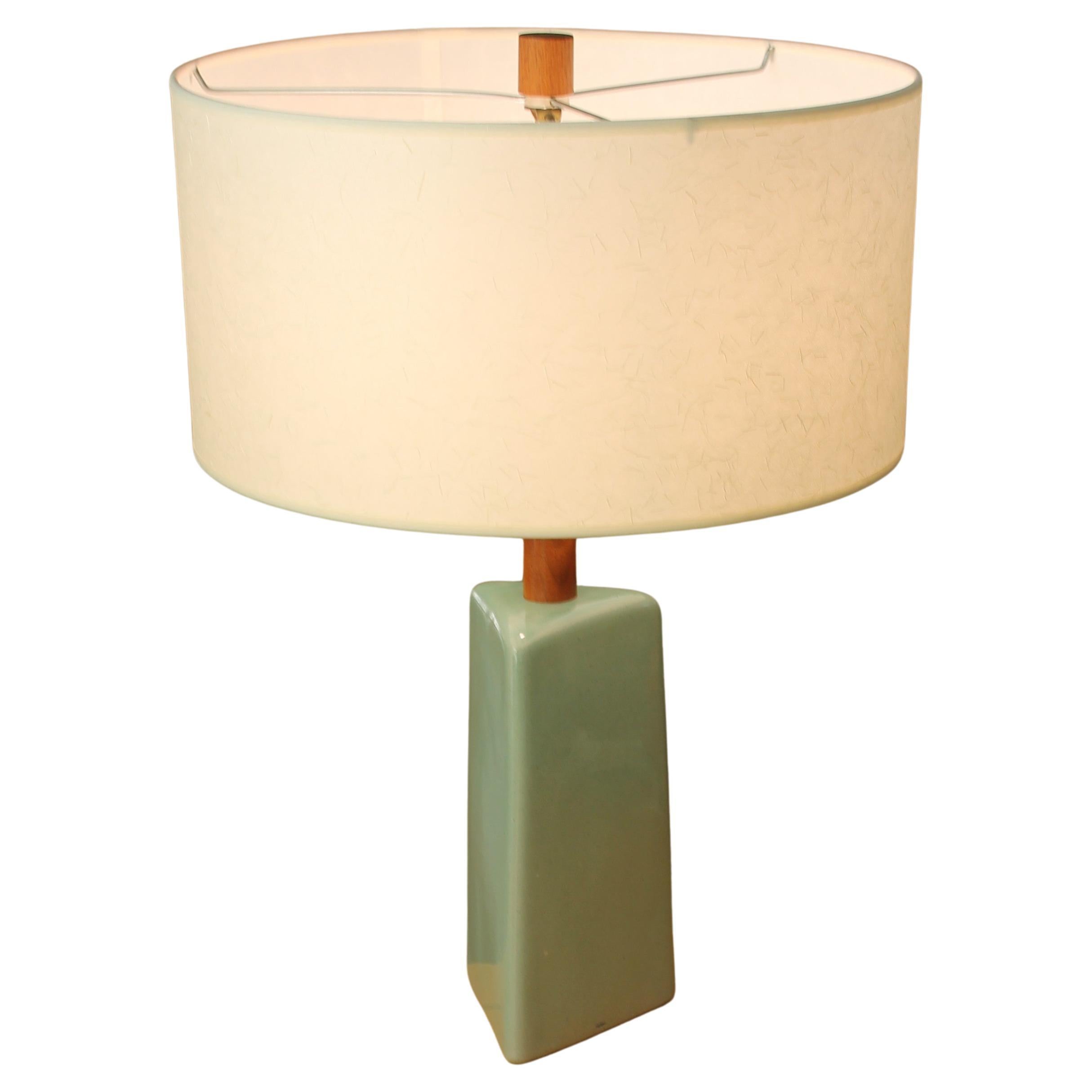 Rarest Martz Pottery Lamp! Sea Foam Green! MCM Triangle Mid Century Modern 1950s
