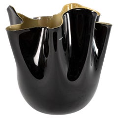 Rarest VENINI vase Fazzoletto Black and Green Murano Glass, Signed 2009