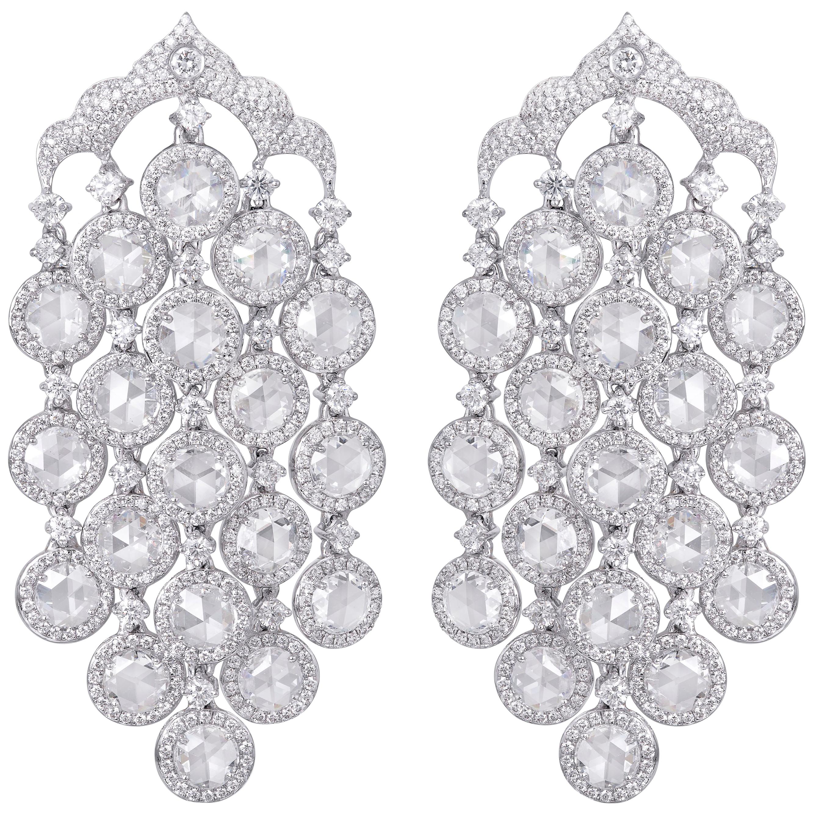 Rarever 18K White Gold 10.96cts Diamond Chandelier Earrings