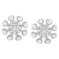 Rarever 18 Karat White Gold 8.78 Carat Rose Cut Diamond Flower Stud Earrings