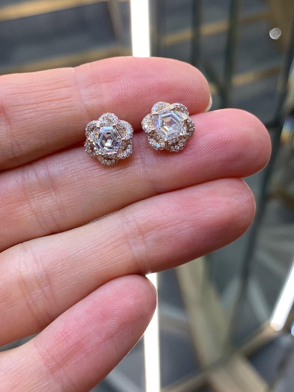 rose gold diamond flower earrings
