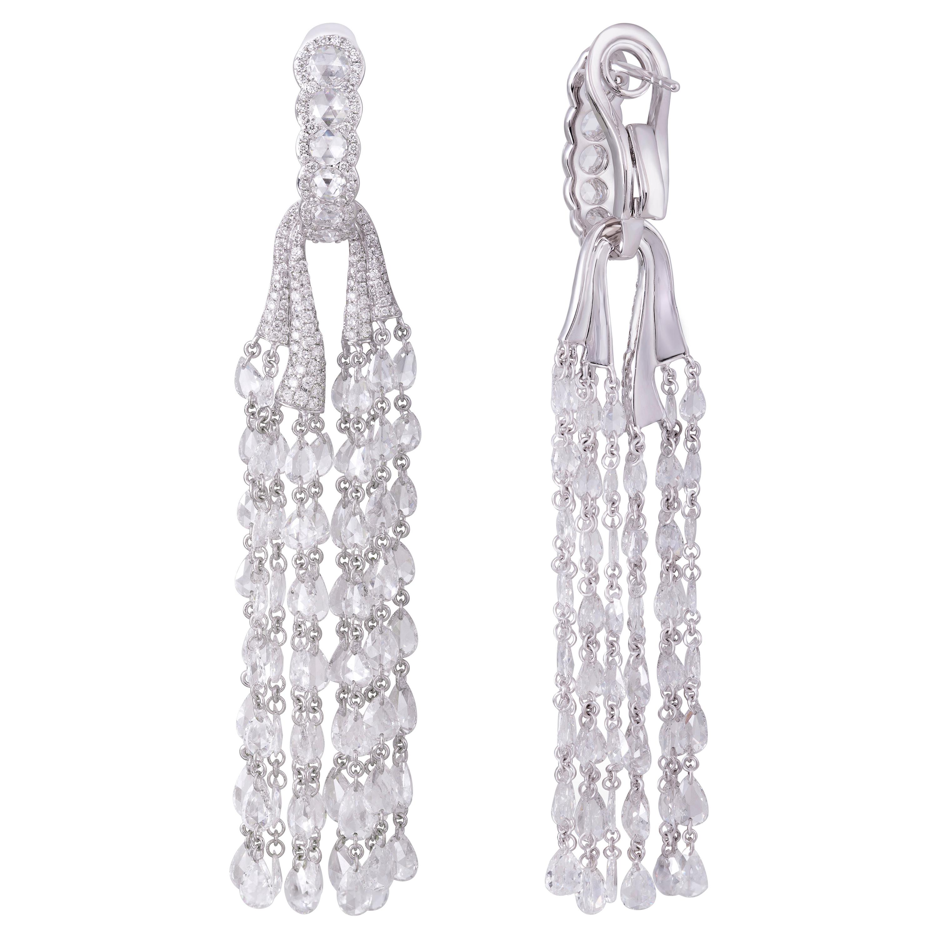Rarever 18K White Gold 12.64ct Diamond Tassel Earrings For Sale