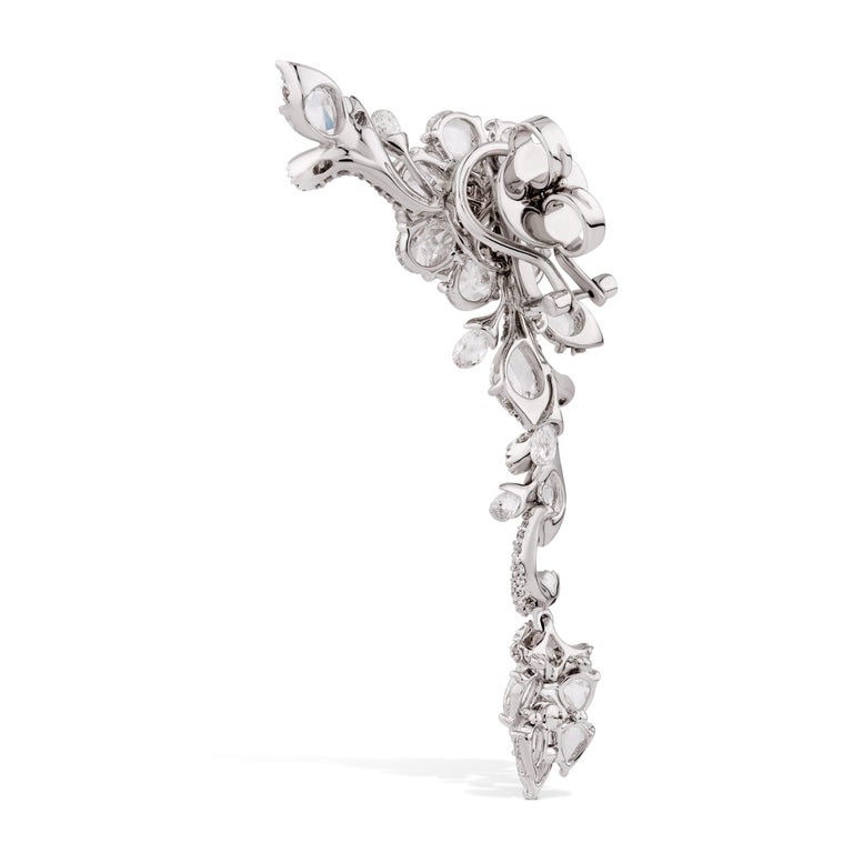 Women's 18 Karat White Gold 13.4ct Rose Diamond Chandelier Drop Statement Earrings For Sale