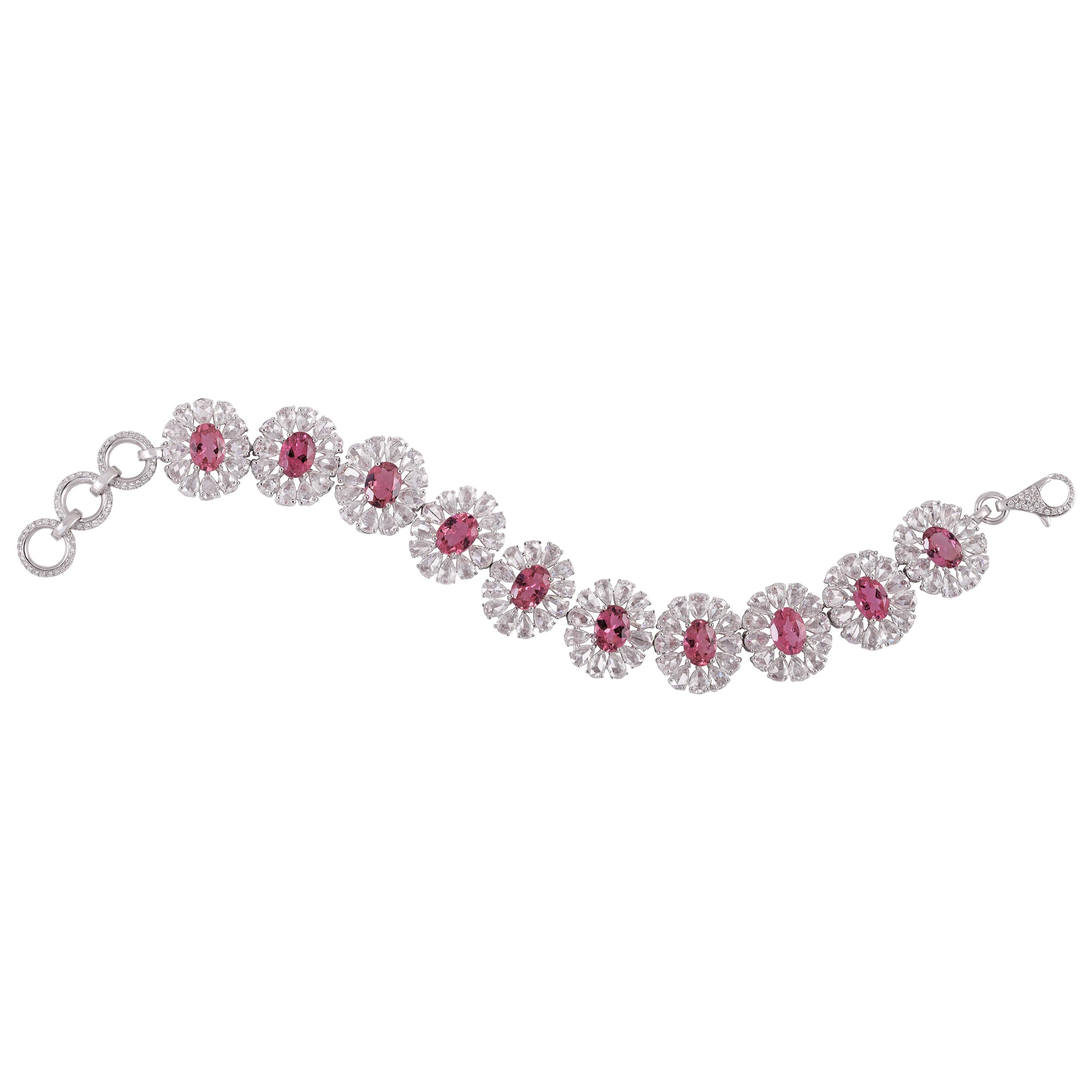 Rarever 18K White Gold 17.55cts Rose Cut Diamond Tourmaline Bracelet For Sale