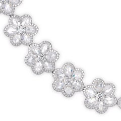 Rarever 18K White Gold 36.39cts Rose Cut Diamond Flower Collar Necklace