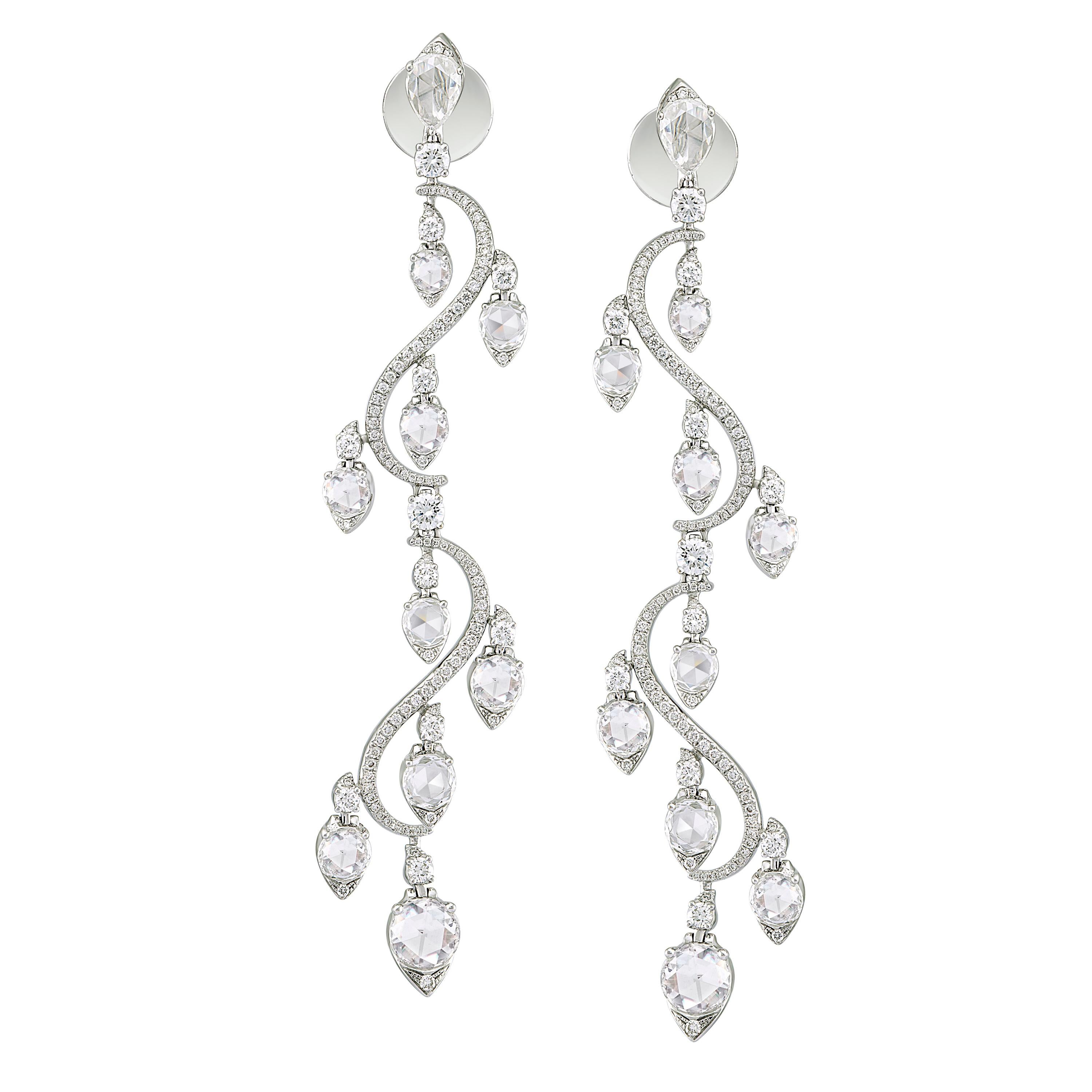 Rarever 18K White Gold Diamond Rondelle Drop Hanging 4.21cts Earrings