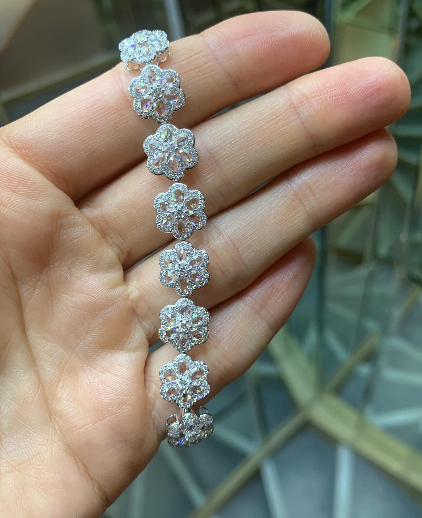 Part of Rarever's 'Blossom' Collection, this beautifully crafted and playful bracelet symbolises the joys of spring. The 90 oval rose-cut diamond petals centred around round brilliant cut diamonds, further enhanced with 567 micro pave set round