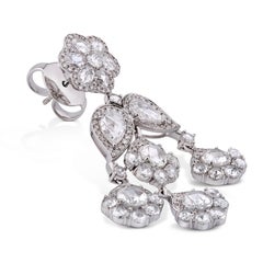 18 Karat White Gold 7.71ct Rose Cut Diamond Chandelier Flower Earrings