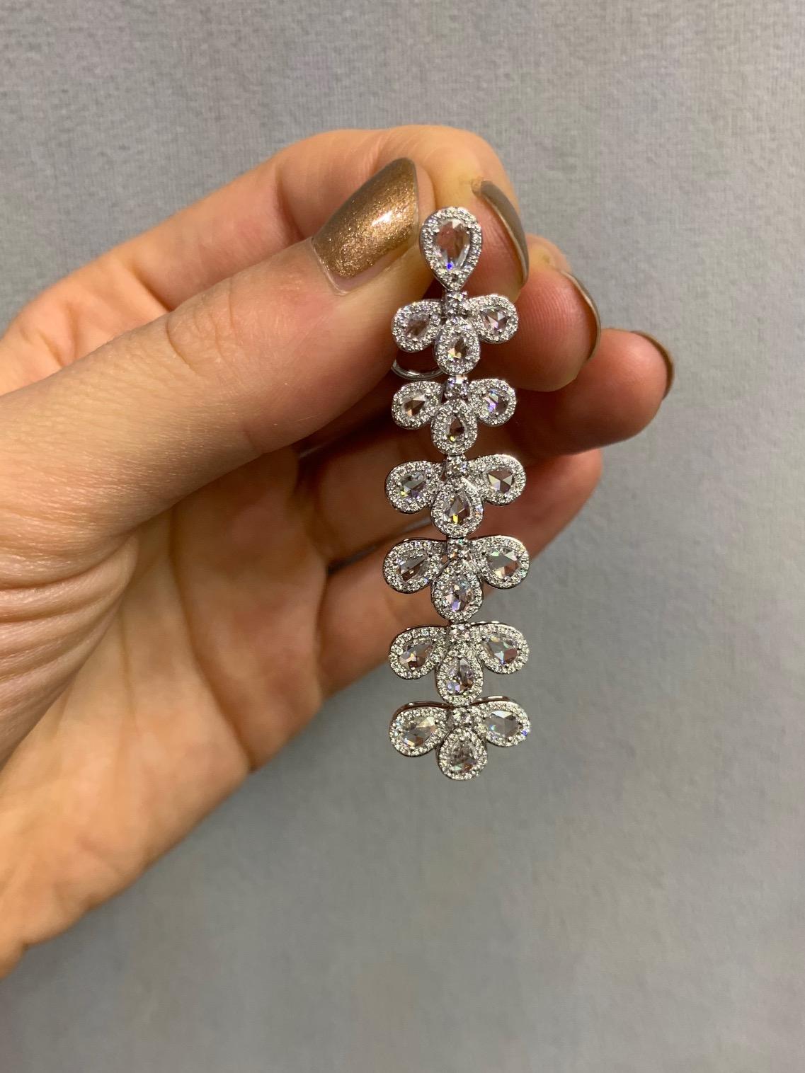 Women's Rarever 18k White Gold Rose Cut Diamond Hanging 5.32cts Earrings For Sale