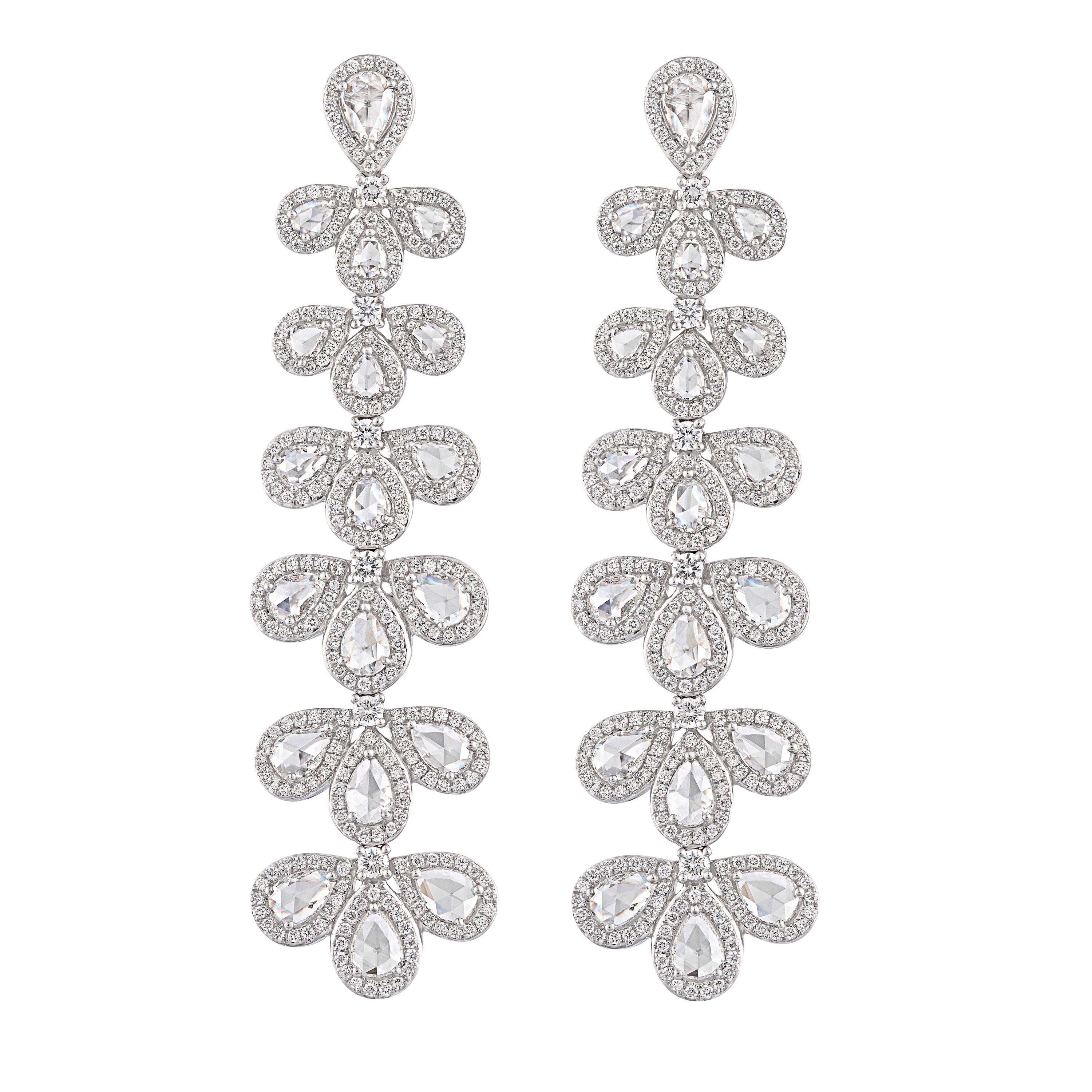 Rarever 18k White Gold Rose Cut Diamond Hanging 5.32cts Earrings