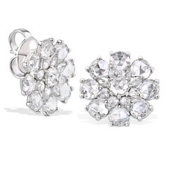Rarever 18K White Gold Rose Cut Diamond Flower Ear Studs 5.83cts Earrings