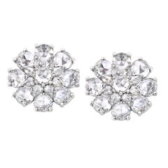 Rarever 18K White Gold Rose Cut Diamond Flower Ear Studs 5.83cts Earrings