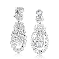 18k White Gold Rose Cut 10.64ct Diamond Chandelier Earrings