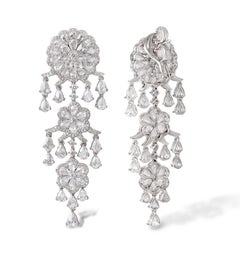 Rarever 18K White Gold 9.77ct Rose Cut Diamond Chandelier Earrings