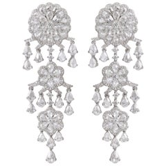 Rarever 18K White Gold 9.77ct Rose Cut Diamond Chandelier Earrings